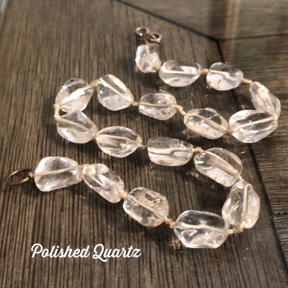 Polished Clear Quartz Gem Rock Necklace 17.75”